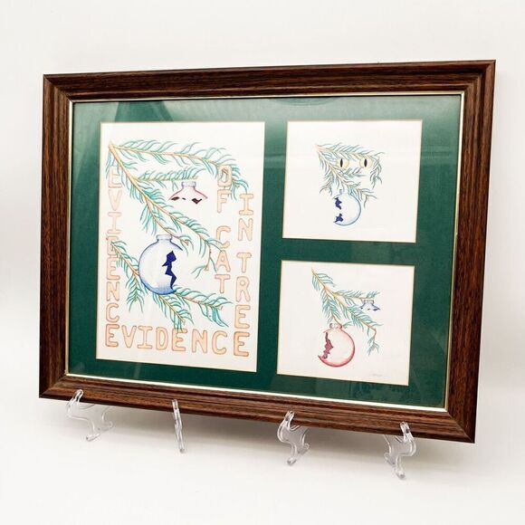 Larry Nason Ink Artwork Evidence Of Cat In A Tree Framed Original Wall Art Print - Picture 4 of 8